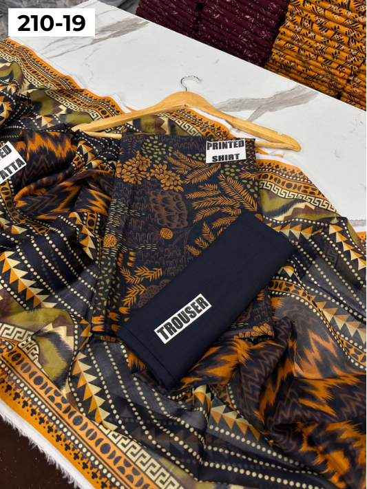 VOL 210 | DS 19 | SAPPHIRE LAWN 3PC DIGITAL PRINTED LAWN SHIRT VOIL LAWN DUPATTA DYED TROUSER