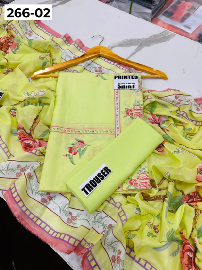 VOL 266 | DS 02 | AFSAANAH By SHANAYA | DIGITAL PRINTED 3PC LAWN SHIRT, DYED TROUSER, PRINTED VOIL DUPATTA