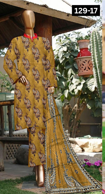 VOL 129 | DS 17 | DIGITAL PRINTED BANADORA LAWN 3PC VOIL LAWN DUPATTA