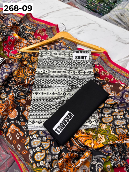 VOL 268 | DS 09 | Mirha LAWN |  DIGITAL PRINTED LAWN 3PC PRINTED LAWN SHIRT PLAIN TROUSER PRINTED LAWN DUPATTA