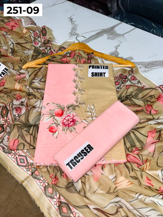 VOL 251 | DS 09 | Khaas | DIGITAL PRINTED 3PC LAWN SHIRT, DYED TROUSER, PRINTED VOIL DUPATTA
