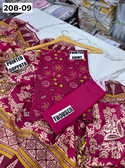 VOL 208 | DS 09 | DIGITAL PRINTED BANADORA LAWN SHIRT PLAIN TROUSER BANA DORA LAWN DUPATTA