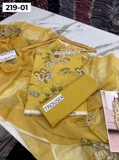 VOL 219 | DS 01 | ETHNC LAWN 3PC | DIGITAL PRINTED BANADORA LAWN SHIRT PLAIN TROUSER BAMBER CHIFFON DUPATTA