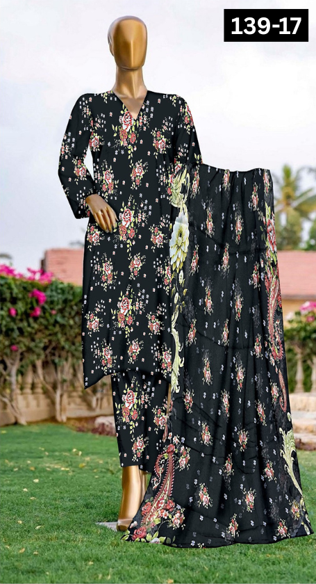 VOL 139 | DS 17 | DIGITAL PRINTED LAWN 3PC BAMBER CHIFFON DUPATTA