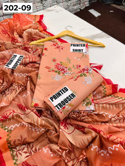 VOL 202 | DS 09 | DIGITAL PRINTED BANADORA LAWN 3PC VOIL LAWN DUPATTA