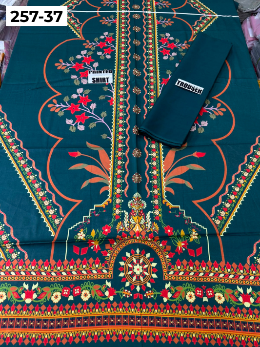 VOL 257 | DS 37 | PRINTED HIT CODES LAWN 2PC | DIGITAL PRINTED LAWN SHIRT, PLAIN COTTON TROUSER