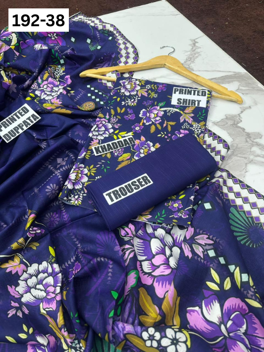 VOL 192 | DS 38 | DIGITAL PRINTED KHADDAR 3PC DYED TROUSER