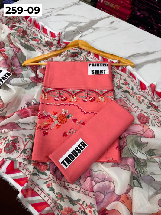 VOL 259 | DS 09 | SHANAYA | DIGITAL PRINTED 3PC LAWN SHIRT, DYED TROUSER, PRINTED VOIL DUPATTA
