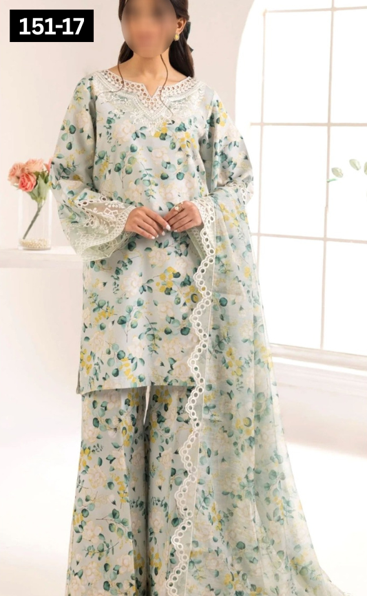 VOL 151 | DS 17 | DIGITAL PRINTED LINEN 3PC LINEN DUPATTA