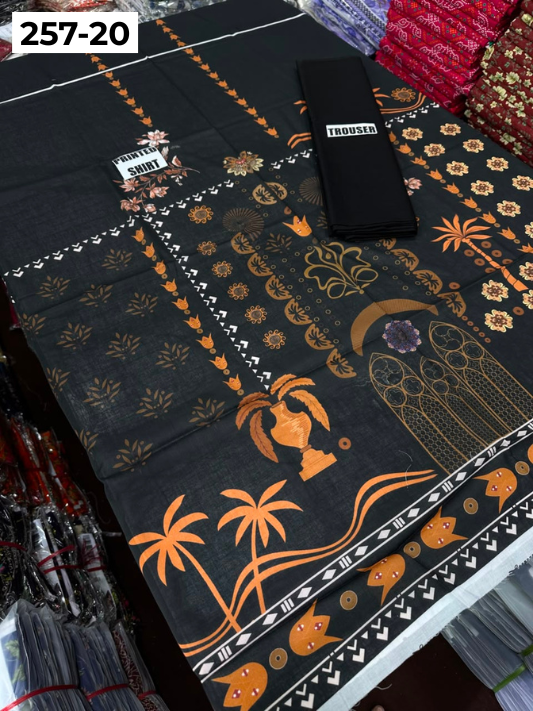 VOL 257 | DS 20 | PRINTED HIT CODES LAWN 2PC | DIGITAL PRINTED LAWN SHIRT, PLAIN COTTON TROUSER
