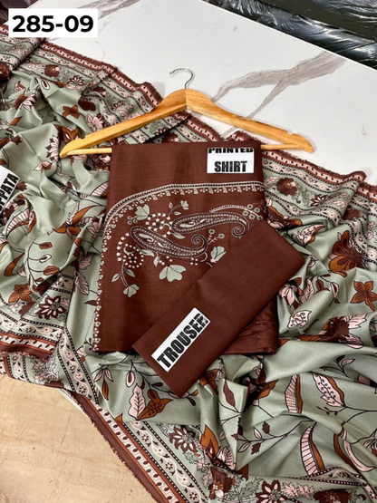 VOL 285 | DS 09 | NISHA BY SHANAYA | DIGITAL PRINTED 3PC STONE LINEN SHIRT, PRINTED TROUSER, PRINTED STONE LINEN DUPATTA
