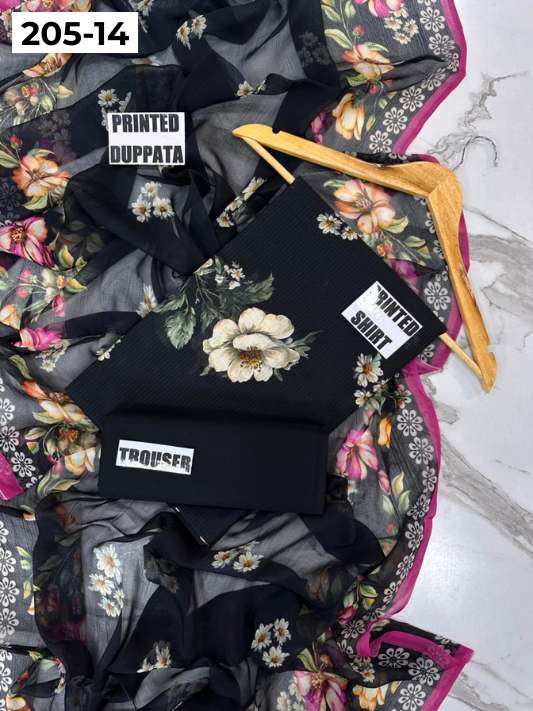 VOL 205 | DS 14 | DIGITAL PRINTED BANADORA LAWN SHIRT PLAIN TROUSER BAMBER CHIFFON DUPATTA