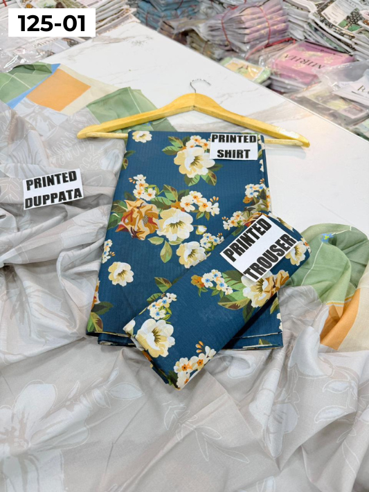 VOL 125 | DS 01 | DIGITAL PRINTED BANADORA LAWN 3PC VOIL LAWN DUPATTA