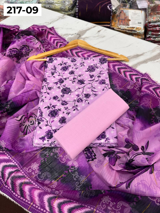 VOL 217 | DS 09 | BinSaeed LAWN DIGITAL PRINTED BANADORA LAWN SHIRT PLAIN TROUSER TARKASHI FANCY DUPATTA