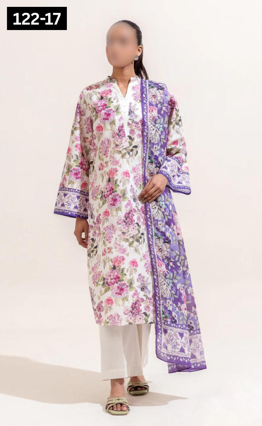 VOL 122 | DS 17 | DIGITAL PRINTED LAWN 3PC BAMBER CHIFFON DUPATTA