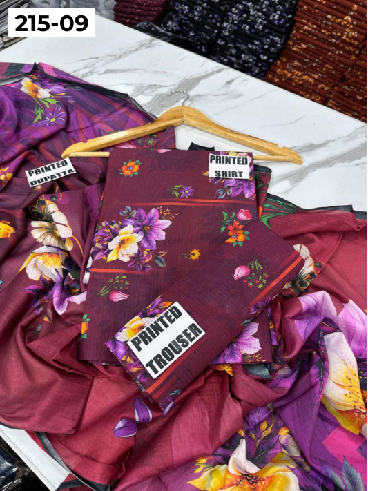 VOL 215 | DS 09 | DIGITAL PRINTED BANADORA LAWN 3PC VOIL LAWN DUPATTA