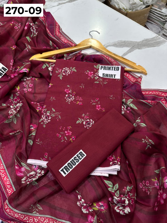 VOL 270 | DS 09 | Mirha LAWN |  DIGITAL PRINTED LAWN 3PC PRINTED LAWN SHIRT PLAIN TROUSER PRINTED LAWN DUPATTA