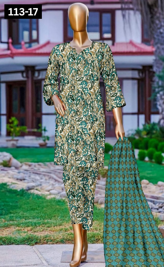 VOL 113 | DS 17 | DIGITAL PRINTED BANADORA LAWN 3PC VOIL LAWN DUPATTA