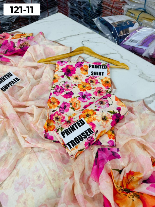 VOL 121 | DS 11 | DIGITAL PRINTED BANADORA LAWN 3PC VOIL LAWN DUPATTA