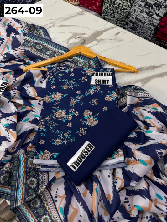 VOL 264 | DS 09 | Mirha LAWN | DIGITAL PRINTED LAWN 3PC PRINTED LAWN SHIRT PLAIN TROUSER PRINTED LAWN DUPATTA