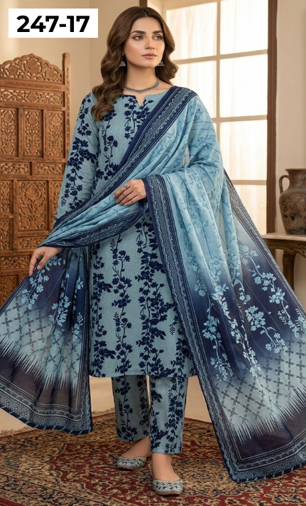 VOL 247 | DS 17 | DIGITAL PRINTED LAWN THREE PIECES VOIL LAWN DUPATTA