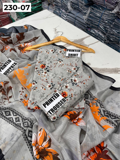 VOL 230 | DS 07 | DIGITAL PRINTED DOBBY LAWN 3PC TANA DORA LAWN DUPATTA
