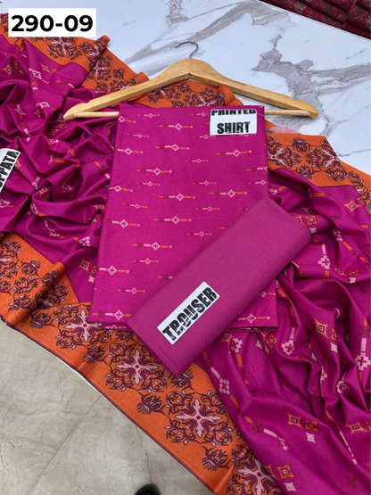 VOL 290 | DS 09 | PREMIUM DHANAK WINTER COLLECTON - DIGITAL PRINTED 3 PIECE SUIT | Printed Shirt with Neck Design | Plain Dyed Matching Trouser | Printed Dupatta