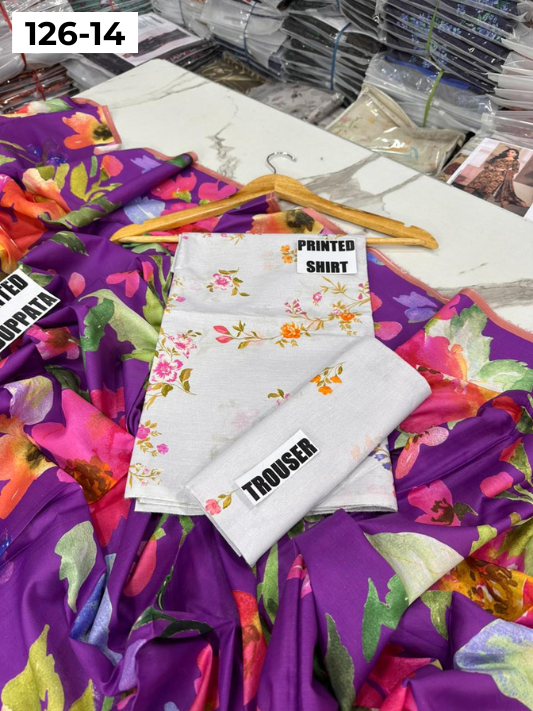 VOL 126 | DS 14 | DIGITAL PRINTED LAWN 3PC VOIL LAWN DUPATTA