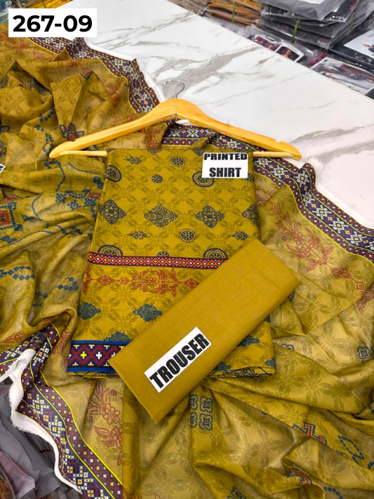 VOL 267 | DS 09 | Mirha LAWN |  DIGITAL PRINTED LAWN 3PC PRINTED LAWN SHIRT PLAIN TROUSER PRINTED LAWN DUPATTA