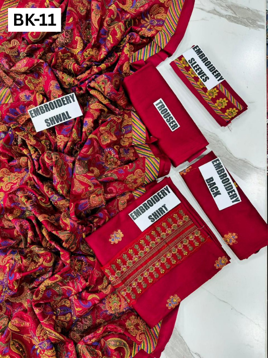 BAREEZE KARANDI | DS 11 | KARANDI EMBROIDERED 3PC WITH EMBROIDERED SHAWL