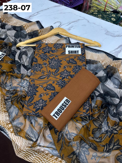 VOL 238  | DS 07 | BEECHTREE LAWN 3PC | DIGITAL PRINTED BANADORA LAWN SHIRT, PLAIN TROUSER, BAMBER CHIFFON DUPATTA