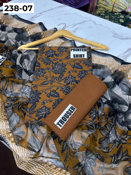 VOL 238  | DS 07 | BEECHTREE LAWN 3PC | DIGITAL PRINTED BANADORA LAWN SHIRT, PLAIN TROUSER, BAMBER CHIFFON DUPATTA