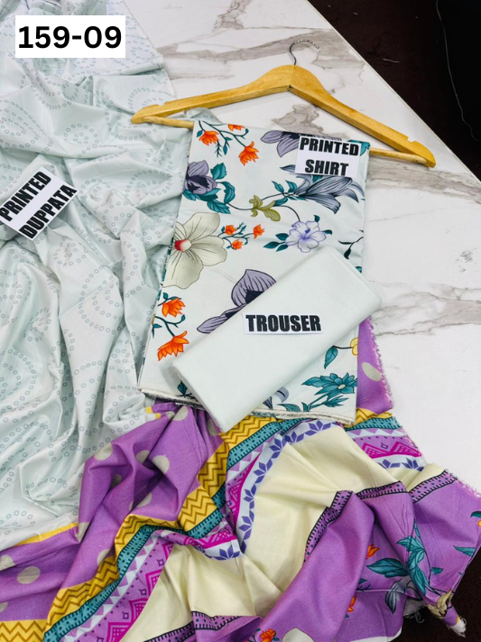 VOL 159 | DS 09 | DIGITAL PRINTED LINEN 3PC LINEN DUPATTA