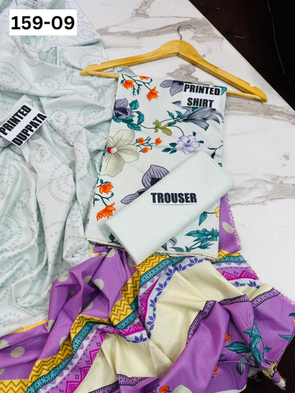 VOL 159 | DS 09 | DIGITAL PRINTED LINEN 3PC LINEN DUPATTA