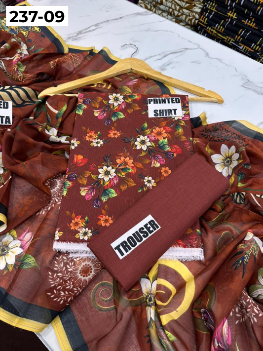 VOL 237 | DS 09 | DIGITAL PRINTED BANADORA LAWN SHIRT, PLAIN TROUSER, PRINTED LAWN DUPATTA