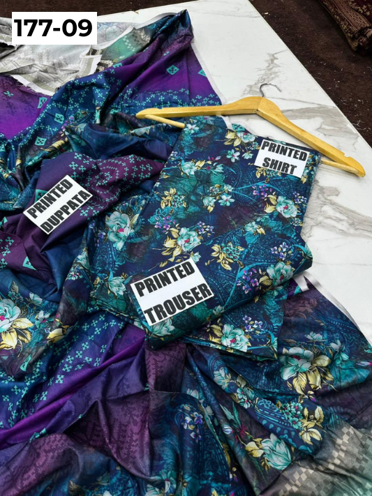 VOL 177 | DS 09 | DIGITAL PRINTED LINEN 3PC LINEN DUPATTA