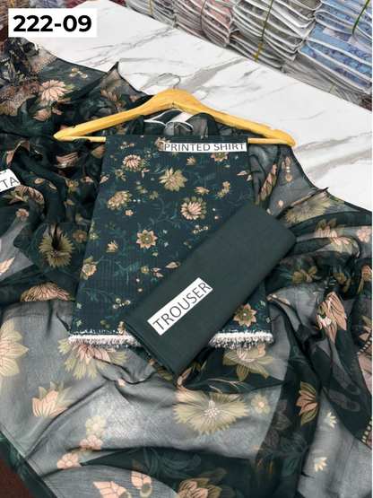 VOL 222 | DS 09 | BEECHTREE LAWN | DIGITAL PRINTED BANADORA LAWN SHIRT PLAIN TROUSER BAMBER CHIFFON DUPATTA