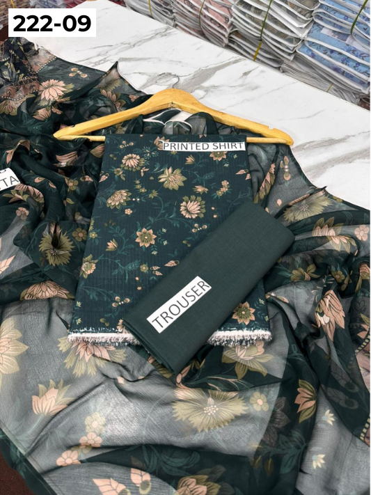 VOL 222 | DS 09 | BEECHTREE LAWN | DIGITAL PRINTED BANADORA LAWN SHIRT PLAIN TROUSER BAMBER CHIFFON DUPATTA