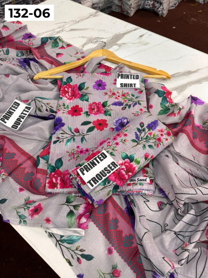 VOL 132 | DS 06 | DIGITAL PRINTED BANADORA LAWN 3PC VOIL LAWN DUPATTA