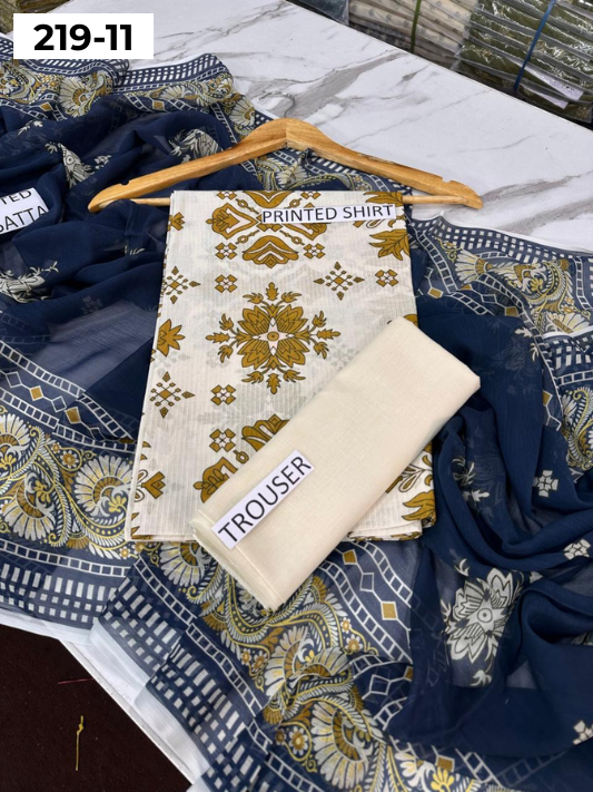 VOL 219 | DS 11 | ETHNC LAWN 3PC | DIGITAL PRINTED BANADORA LAWN SHIRT PLAIN TROUSER BAMBER CHIFFON DUPATTA