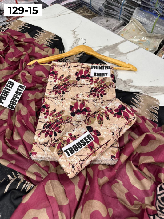 VOL 129 | DS 15 | DIGITAL PRINTED BANADORA LAWN 3PC VOIL LAWN DUPATTA