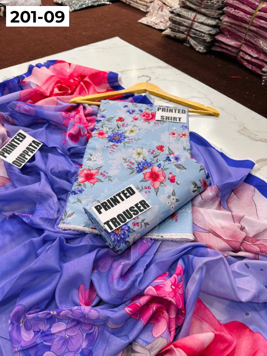 VOL 201 | DS 09 | DIGITAL PRINTED BANADORA LAWN 3PC VOIL LAWN DUPATTA