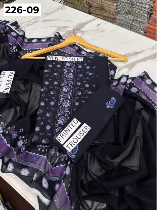 VOL 226 | DS 09 | DIGITAL PRINTED LAWN 3PC PRINTED LAWN SHIRT PLAIN TROUSER PRINTED VOIL DUPATTA