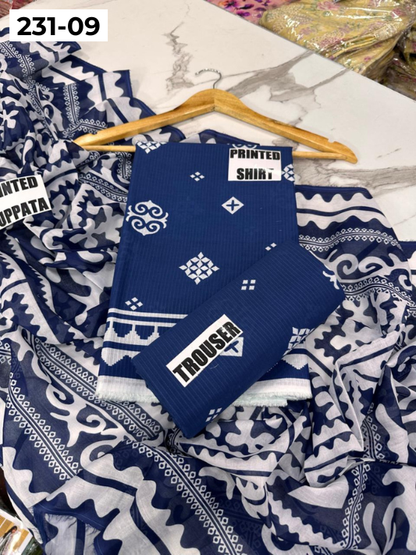 VOL 231 | DS 09 | Baroque LAWN |  DIGITAL PRINTED LAWN THREE PIECES BANADORA LAWN SHIRT VOIL LAWN DUPATTA