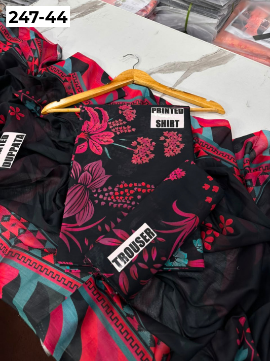 VOL 247 | DS 44 | DIGITAL PRINTED LAWN THREE PIECES VOIL LAWN DUPATTA