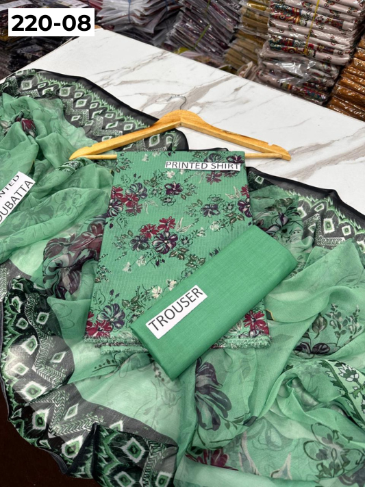 VOL 220 | DS 08 | BAROQUE LAWN 3PC | DIGITAL PRINTED BANADORA LAWN SHIRT PLAIN TROUSER BAMBER CHIFFON DUPATTA