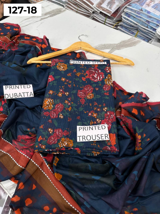 VOL 127 | DS 18 | DIGITAL PRINTED BANADORA LAWN 3PC VOIL LAWN DUPATTA