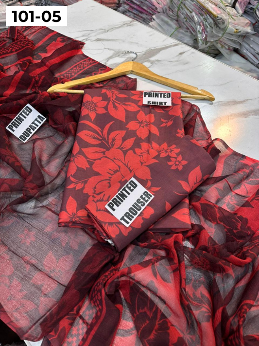 VOL 101 | DS 05 | DIGITAL PRINTED LAWN 3PC BAMBER CHIFFON DUPATTA