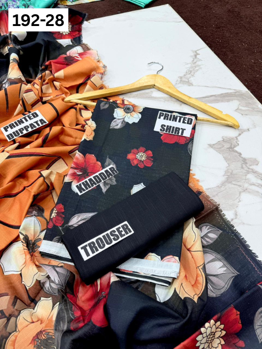 VOL 192 | DS 28 | DIGITAL PRINTED KHADDAR 3PC DYED TROUSER