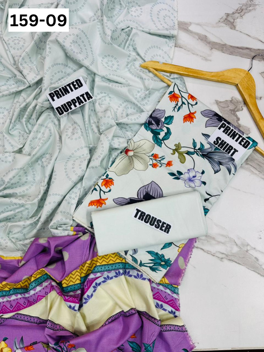 VOL 159 | DS 09 | DIGITAL PRINTED LINEN 3PC LINEN DUPATTA